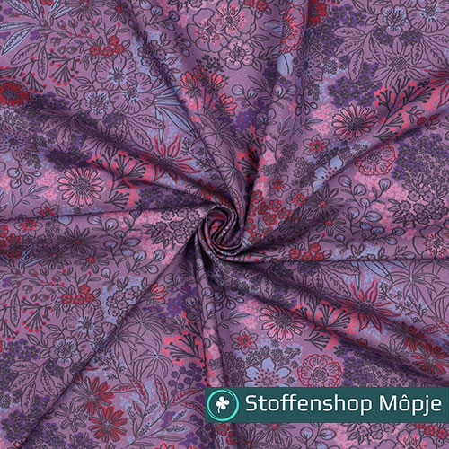 Fine Poplin Digital Flowers Lavender