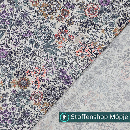 Fine Poplin Digital Flowers Off White