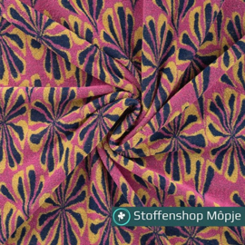 Badstof Jacquard Multi Flower Fuchsia