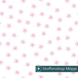 Poplin Lieve Roze Bloemetjes Wit