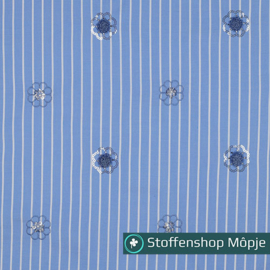 Katoen Stepen Pailletten Bloemen Blauw