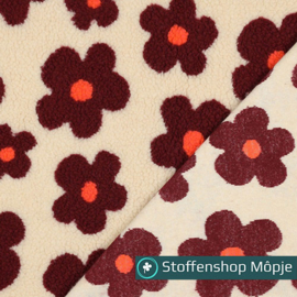 Teddy Flowers Beige - Wijn Rood