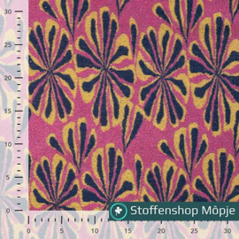 Badstof Jacquard Multi Flower Fuchsia