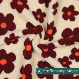 Teddy Flowers Beige - Wijn Rood