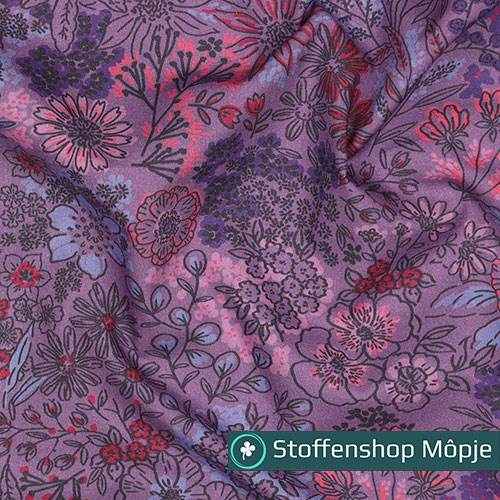 Fine Poplin Digital Flowers Lavender