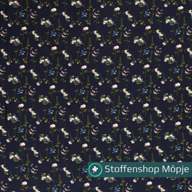 Viscose Flowers Navy