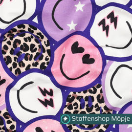 French Terry Digital Happy Faces Purple