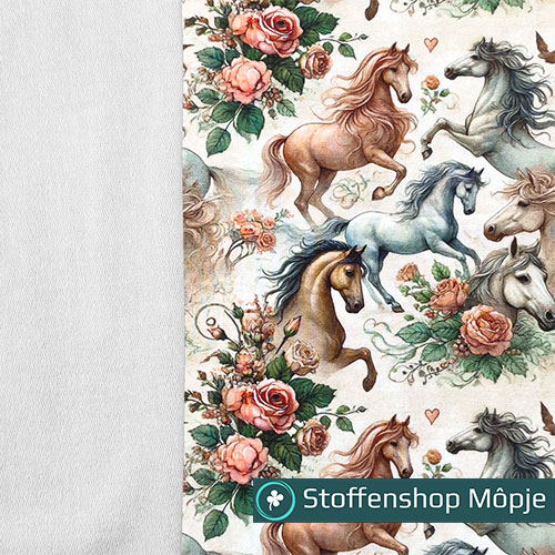 French Terry Digital Horses and Flowers