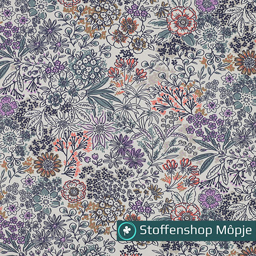 Fine Poplin Digital Flowers Off White