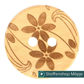 Houten Knoop Met Bloemen 25 mm