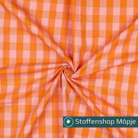 Katoen Ruitjes Zalm - Oranje