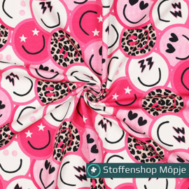 French Terry Digital Happy Faces Pink