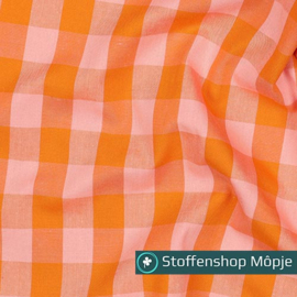 Katoen Ruitjes Zalm - Oranje