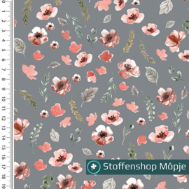 French Terry Aquarel Flowers Grey