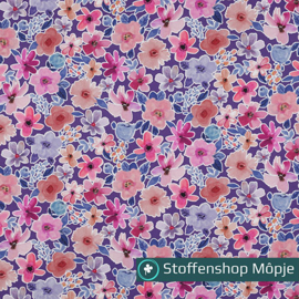 Fine Poplin Digital Flowers Purple