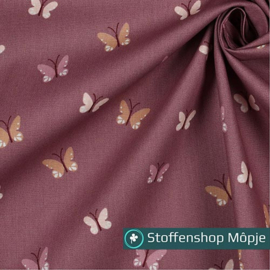 Poplin GOTS Butterflies Wine Red