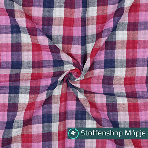 Hydrofiel Dubbelzijdige Ruitjes Lila -Navy - Rood