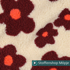 Teddy Flowers Beige - Wijn Rood