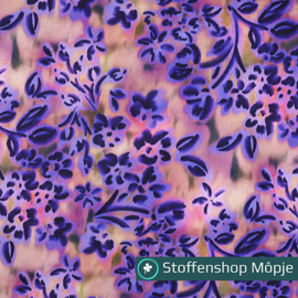 Katoen Satijn Digital FLowers Purple