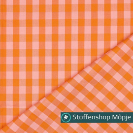 Katoen Ruitjes Zalm - Oranje