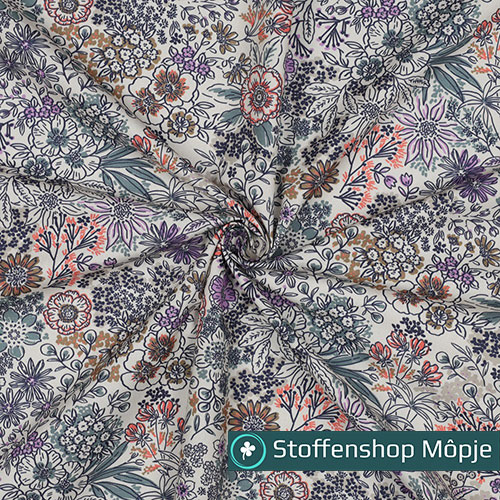 Fine Poplin Digital Flowers Off White