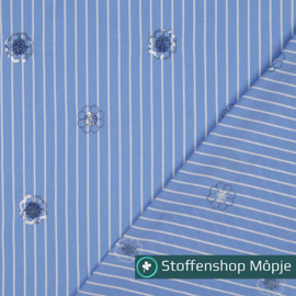 Katoen Stepen Pailletten Bloemen Blauw