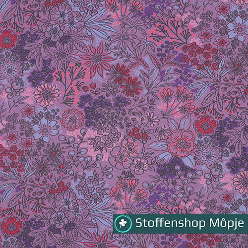 Fine Poplin Digital Flowers Lavender