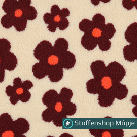 Teddy Flowers Beige - Wijn Rood