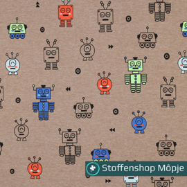 Jersey Melange Neon Robots Taupe