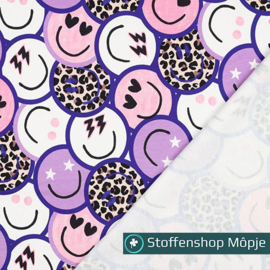 French Terry Digital Happy Faces Purple