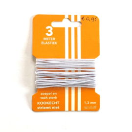 kaartje rond wit elastiek 1,3 mm 3 meter