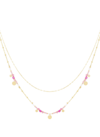 Ketting  | pink charms  | goud