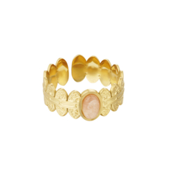 Ring  | blaadjes met natuursteen | goud | roze