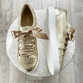 Sneakers Goud | Echt leer | met strik | DAMES