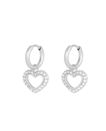 Oorbellen  | diamant hart |  zilver