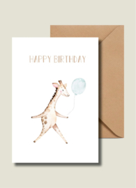Happy Birthday | Giraf met blauwe ballon | Wenskaart
