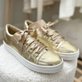 Sneakers Goud | Echt leer | met strik | DAMES