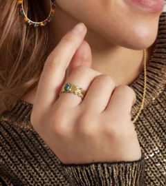 Ring  | blaadjes met natuursteen | goud | roze