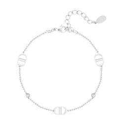 Armband  | Logo met steentjes | zilver