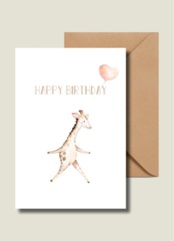 Happy Birthday | Giraf met roze ballon | Wenskaart
