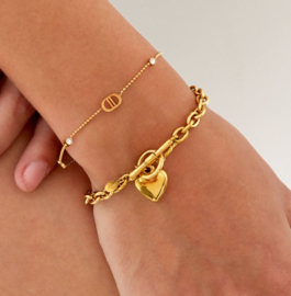Armband  | Logo met steentjes | goud