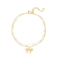 Armband  | dubbele | strik & parels | goud