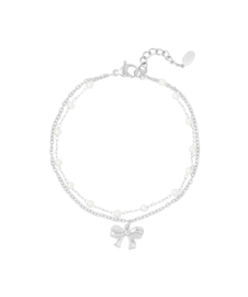 Armband  | dubbele | strik & parels | zilver