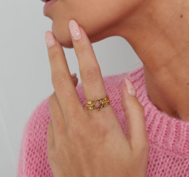 Ring  | natuursteen met versiersel | goud | beige