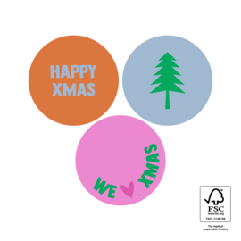 Stickers happy xmas - 3,5cm - 6 stuks