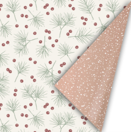 Cadeaupapier wit met groen rood rosegoud  50 cm x 3 meter