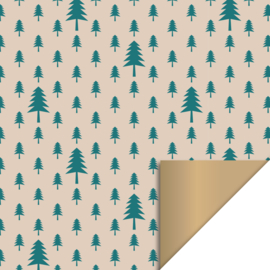 X-mas Cadeauzakjes - Tree Beige/Jade Green - Gold - 12x19cm - 5 Stuks
