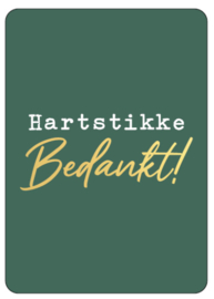 Ansichtkaart Hartstikke bedankt - groen goud folie - a6 - per stuk