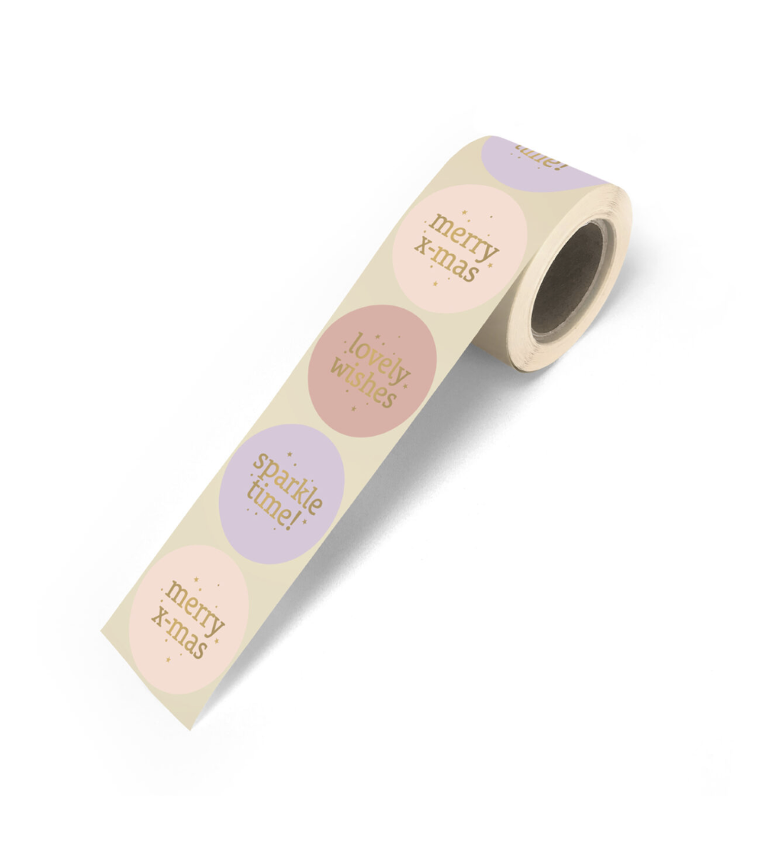 Merry xmas cadeaustickers - roze lila skin - 5 cm - 6 Stuks