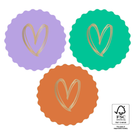 Stickers lila groen roest harten  - 5,5  cm 6 stuks